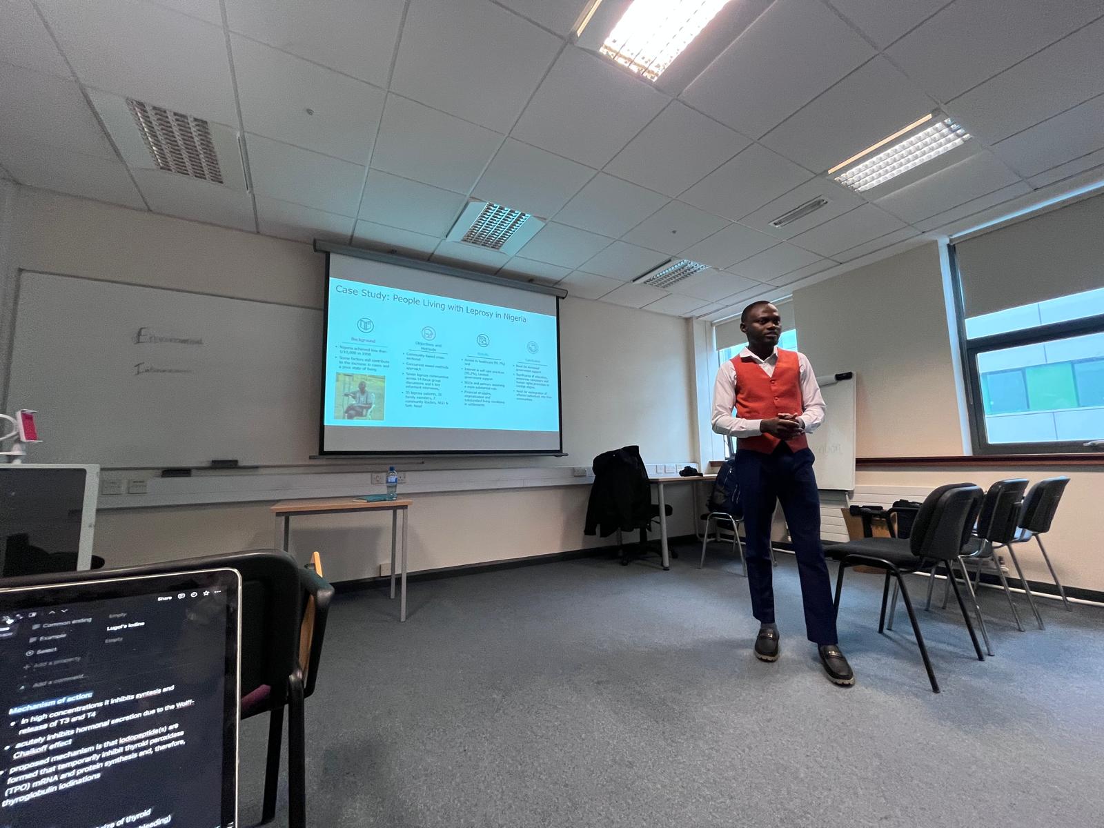 Gabriel Oke presenting at Abstract presentation, Trinity College Dublin